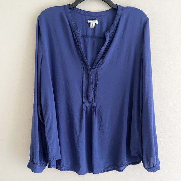 Old Navy Blue Tunic Top Size XL Long Sleeve Lightweight Split Neck Comfy Casual - Picture 1 of 10